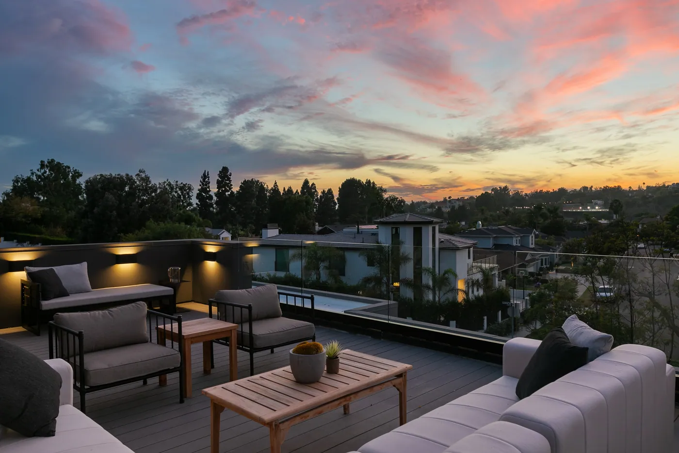 Roof terrace lounge at sunset