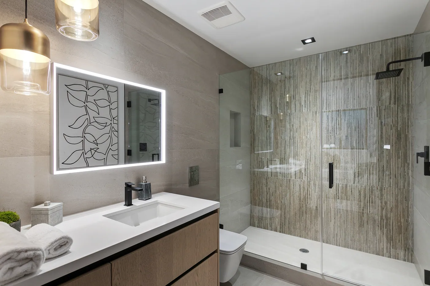 Bath with glass shower