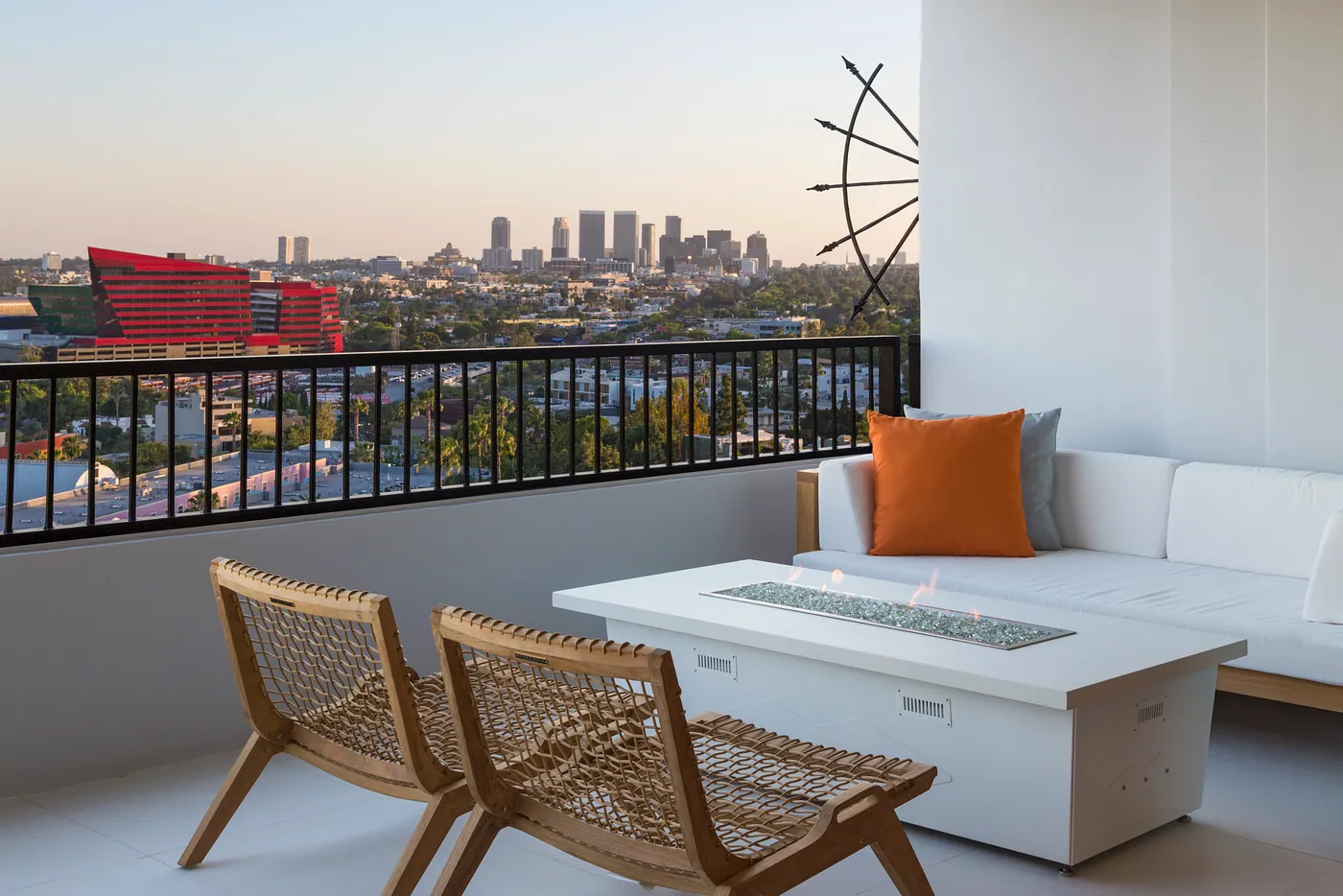 Balcony lounge above West Hollywood at sunset