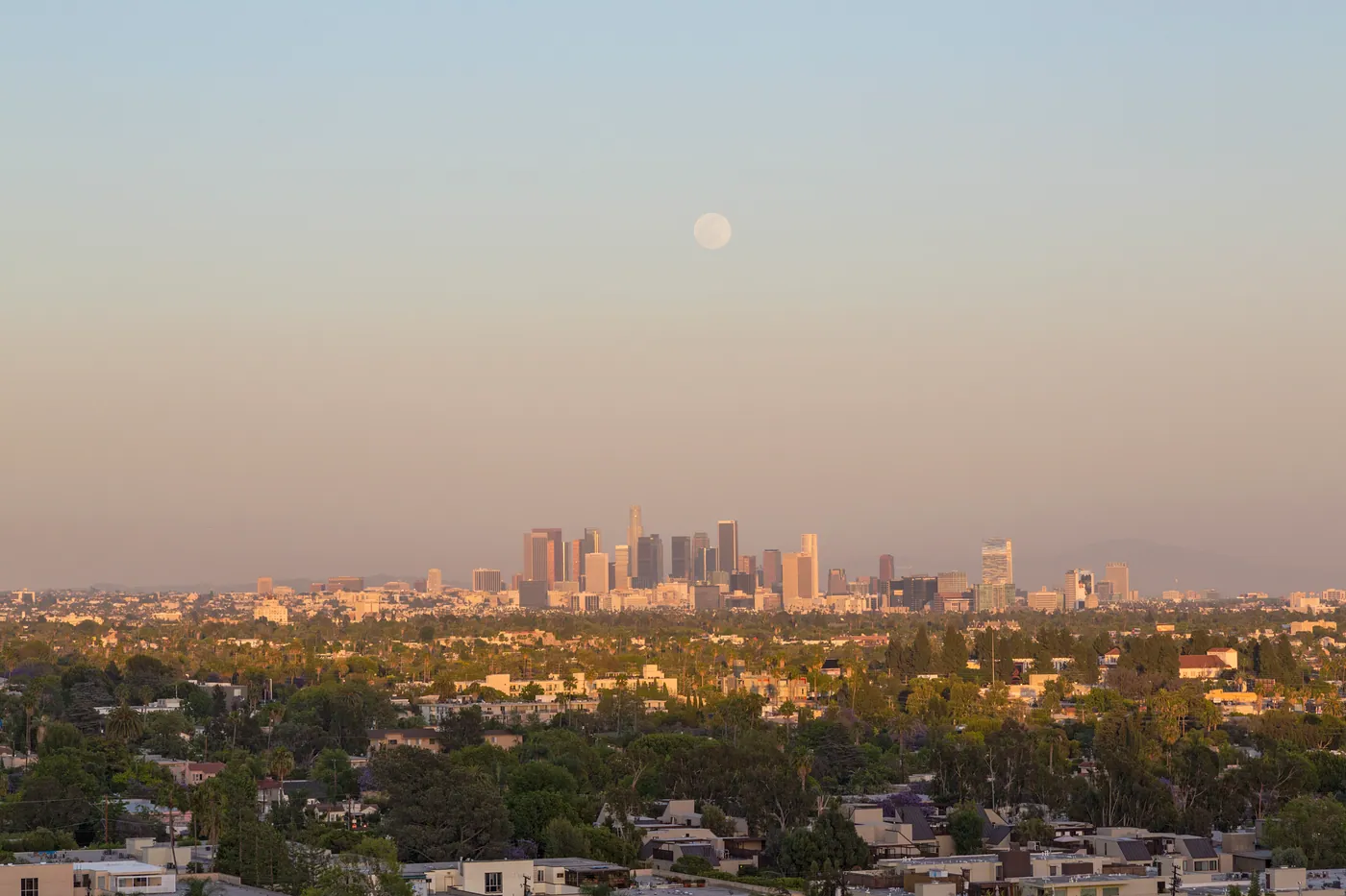 View toward downtown Los Angeles at sunset