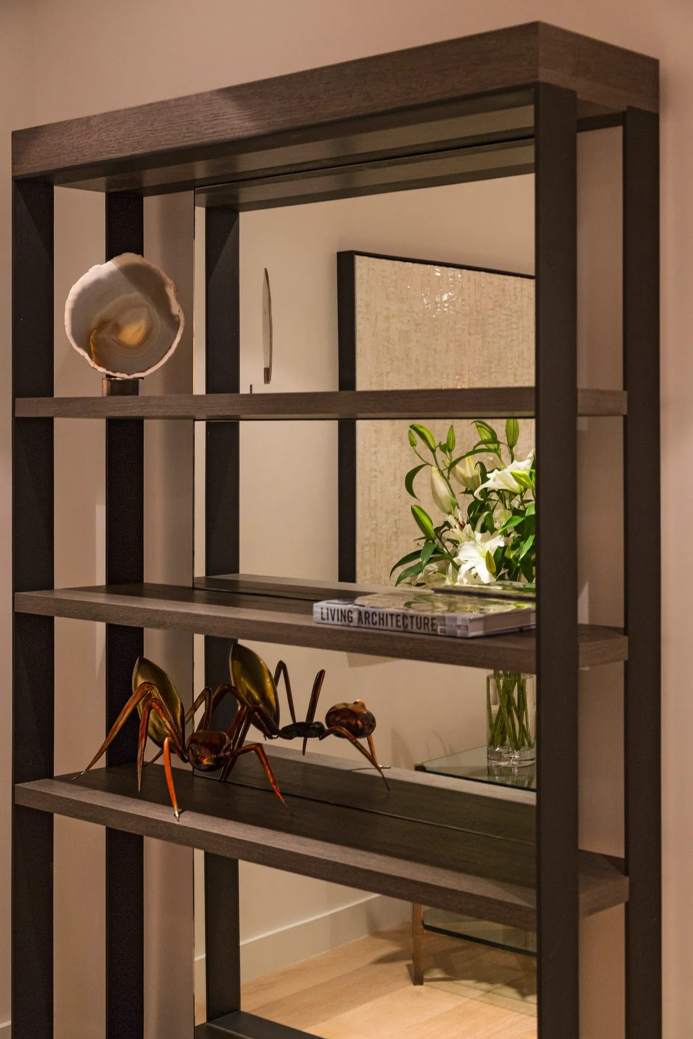 Open shelving with objects