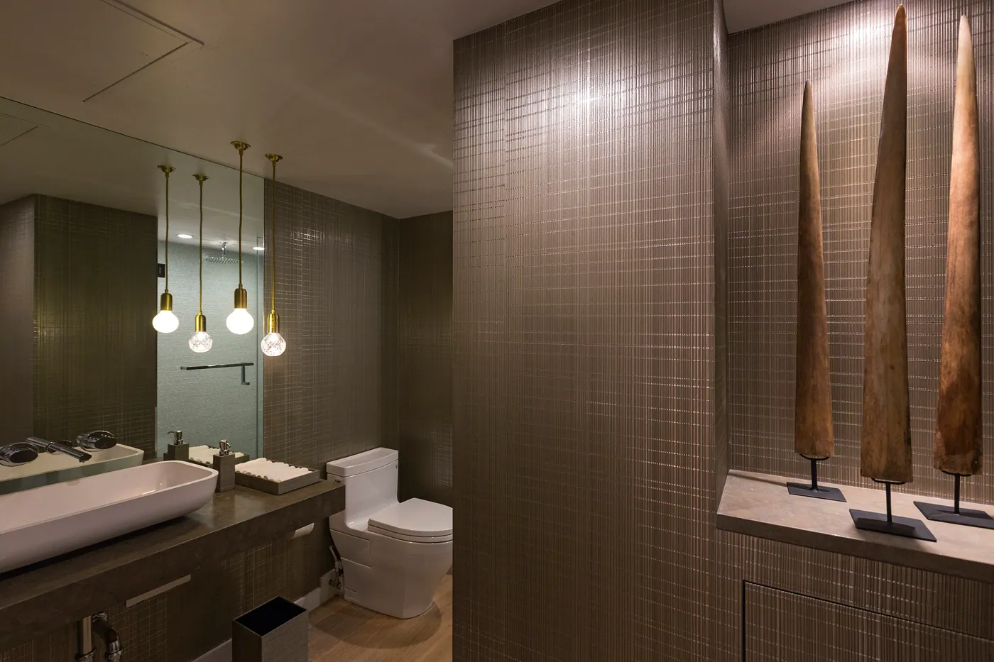 Powder room in woven tile