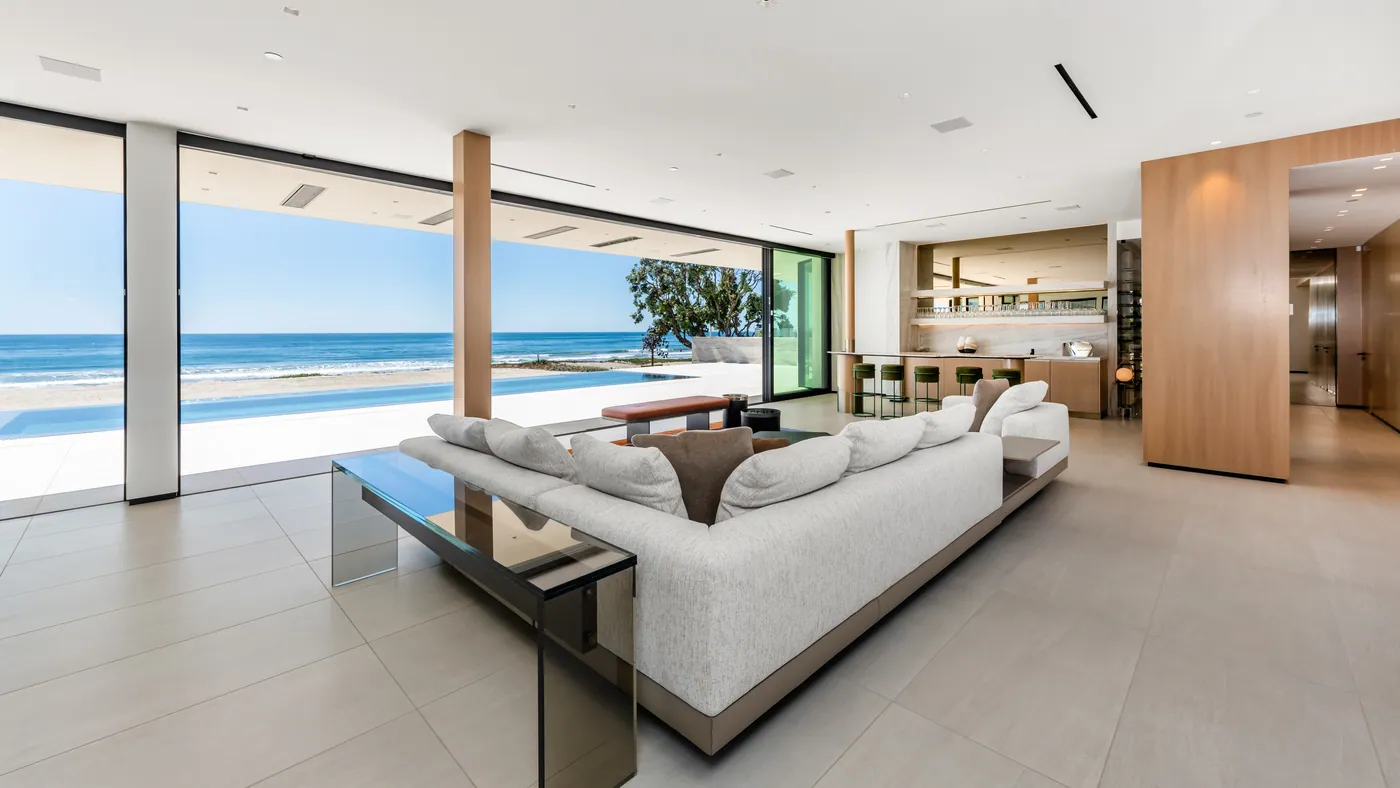 Living room open to the ocean