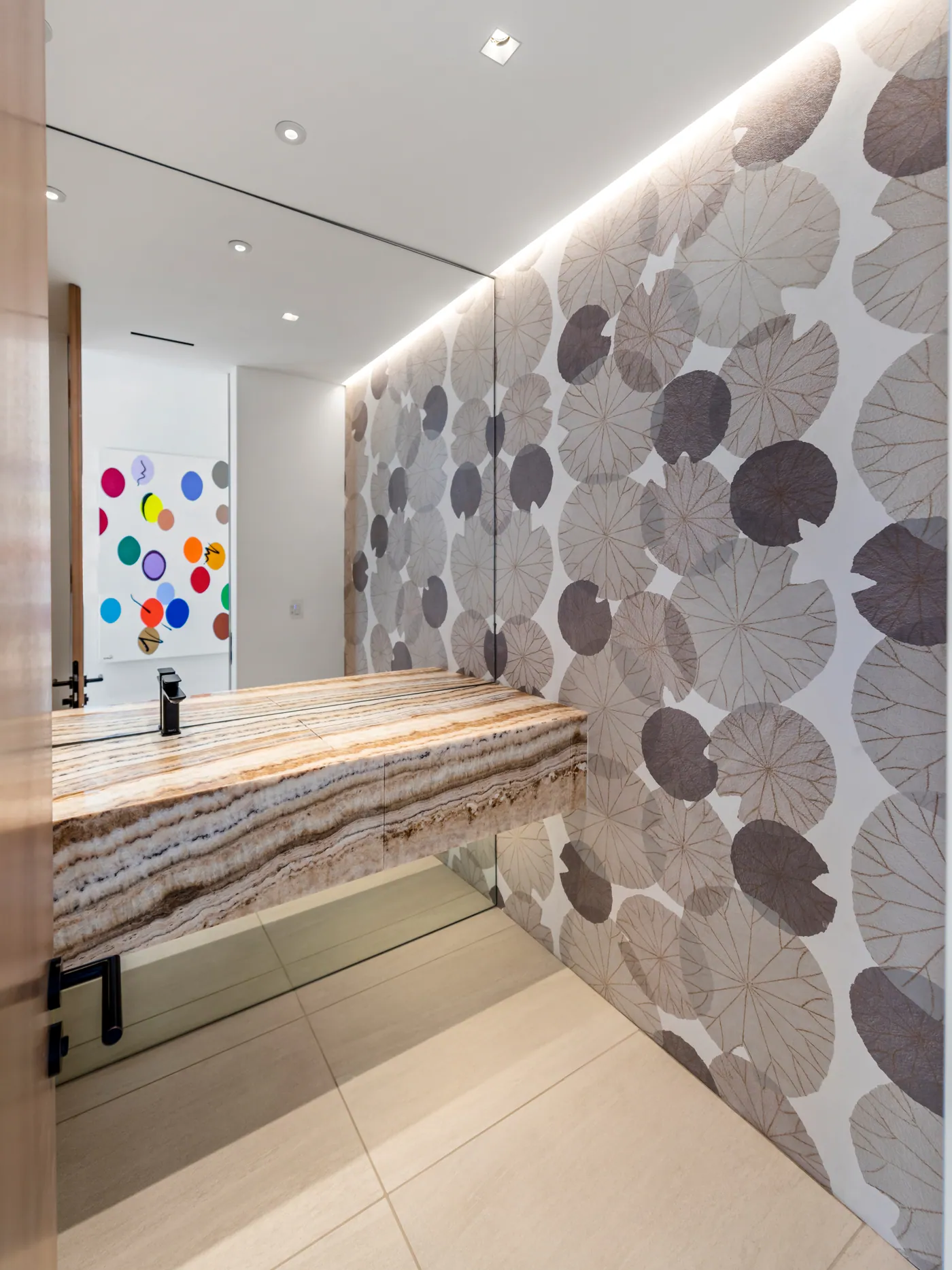 Powder room in patterned stone