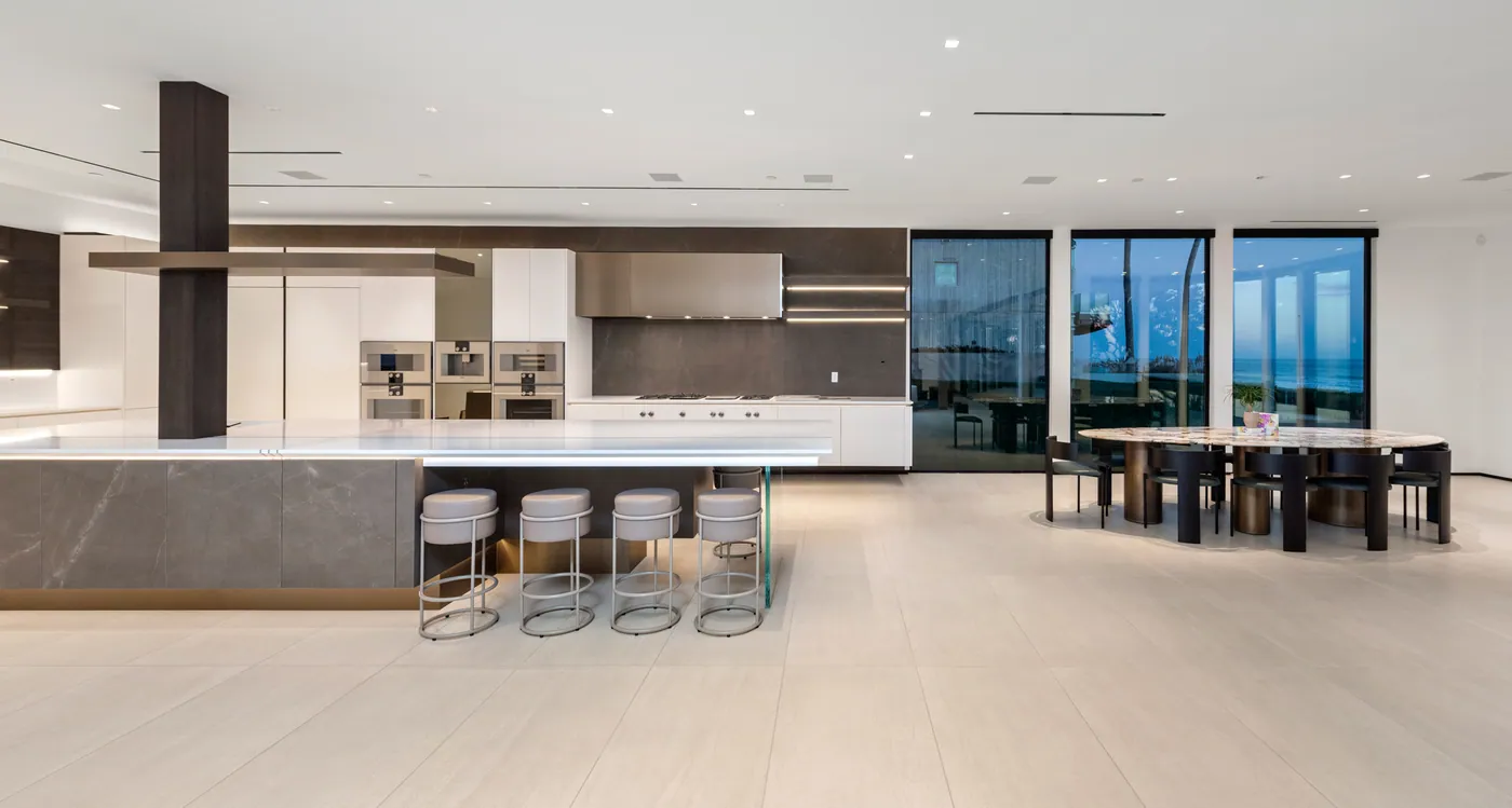 Kitchen and dining at dusk