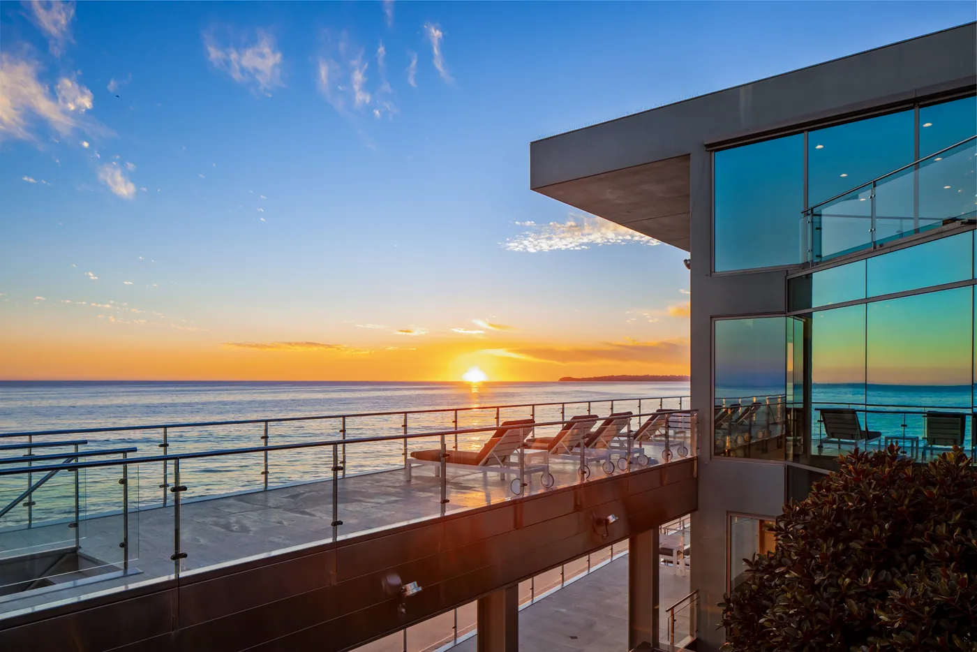 Deck and facade at sunset