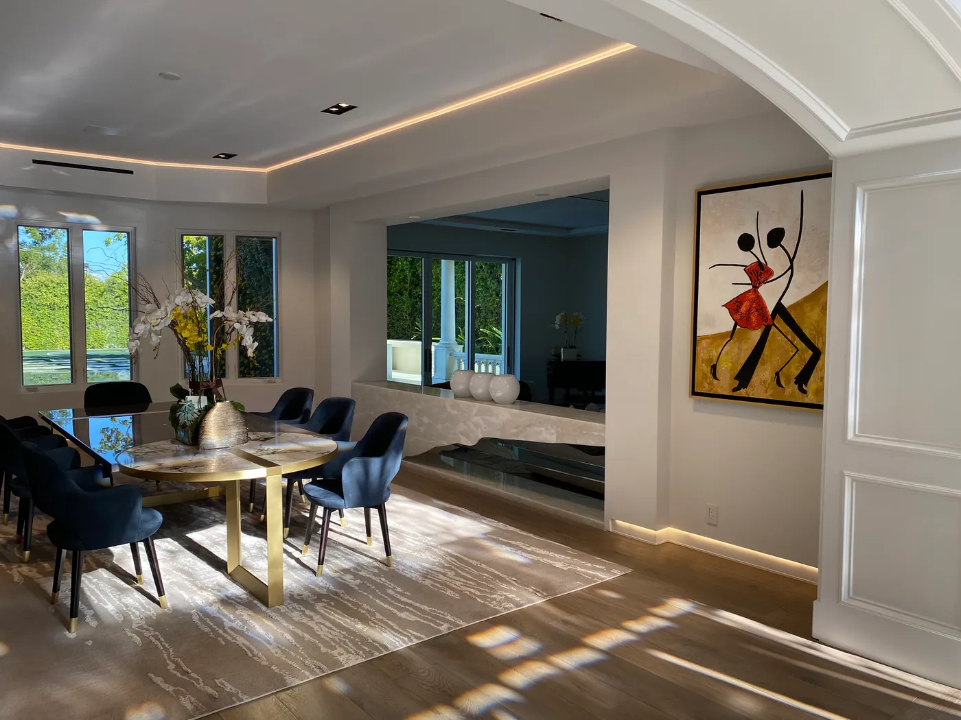 Dining room with gold accents