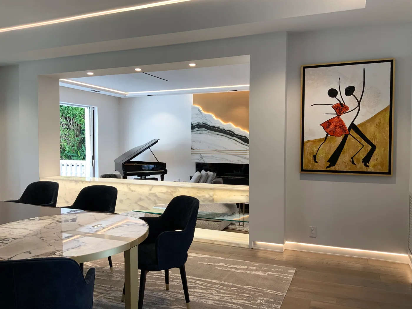 Dining room and fireplace beyond