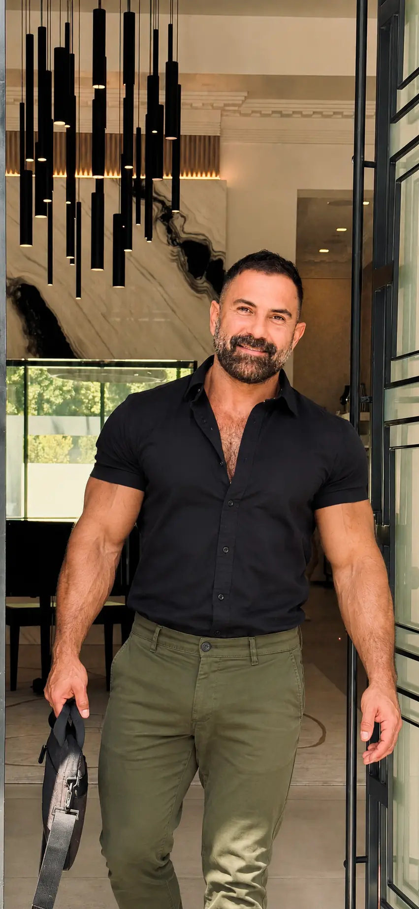 Ali Rad standing in a doorway in a Los Angeles residence