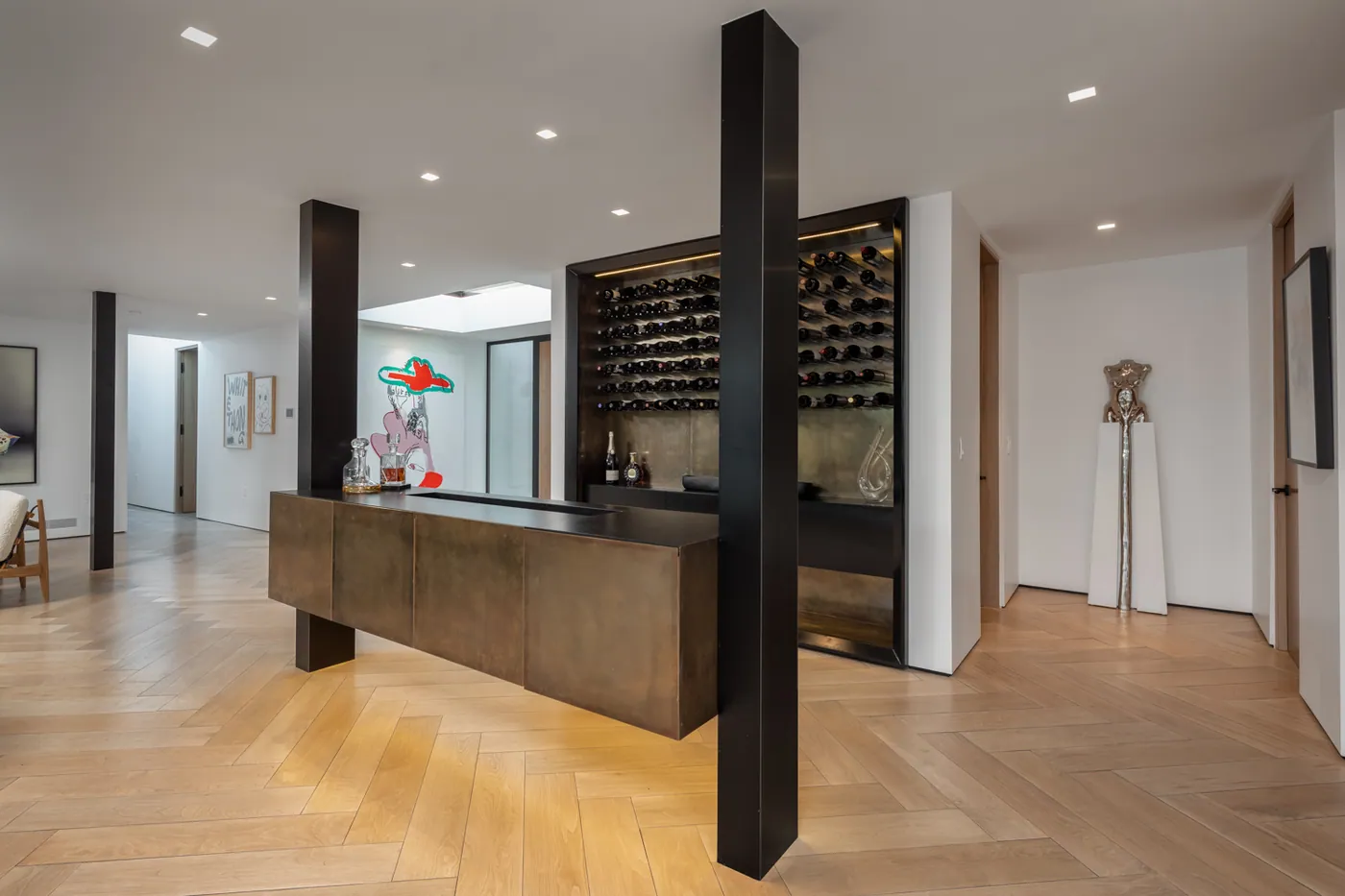 Bar island and wine wall
